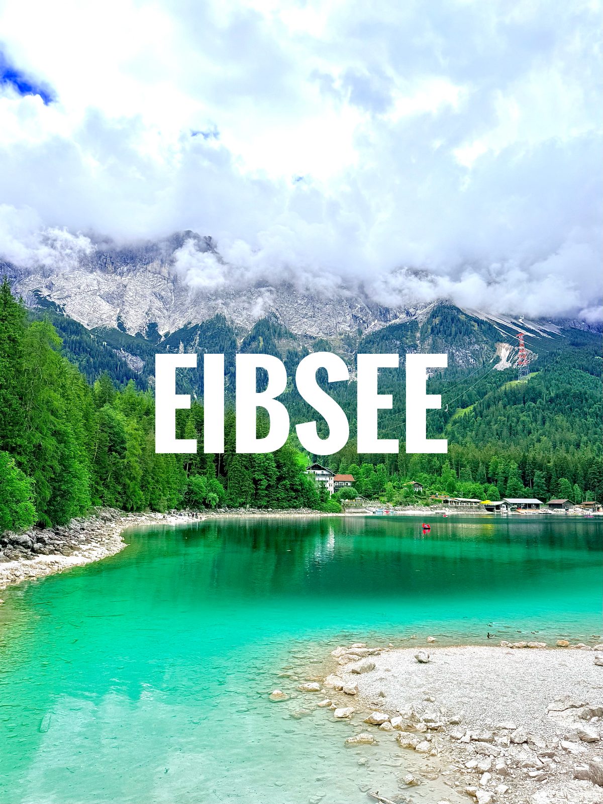 Eibsee's turquoise water below the snowy Zugspitze